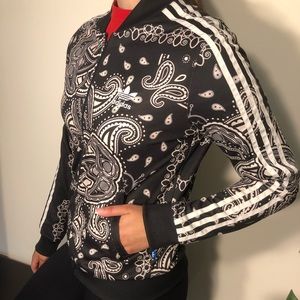 Adidas zip up black and white paisley jacket